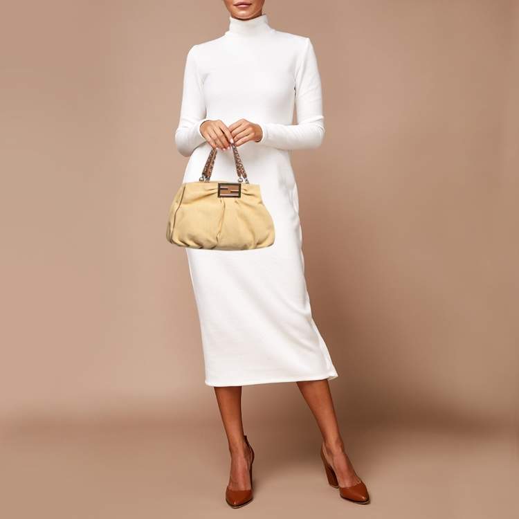 Pre Owned Fendi Brown/Natural Interwoven Raffia Large Mia Shoulder Bag