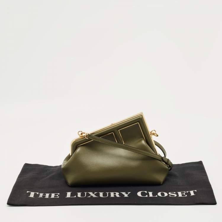 Pre Owned Fendi Olive Green Leather Small Fendi First Clutch Bag