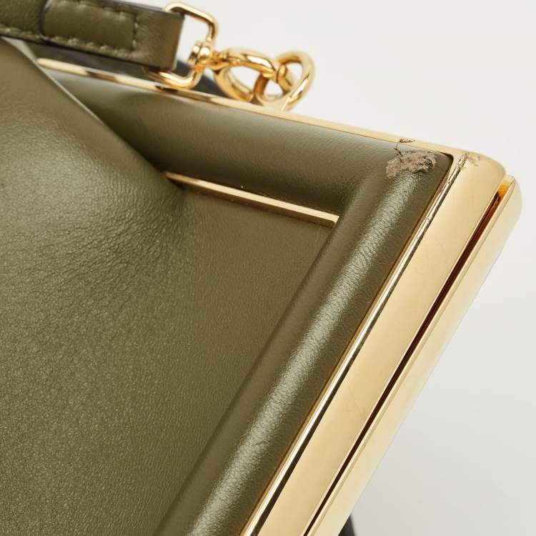 Pre Owned Fendi Olive Green Leather Small Fendi First Clutch Bag