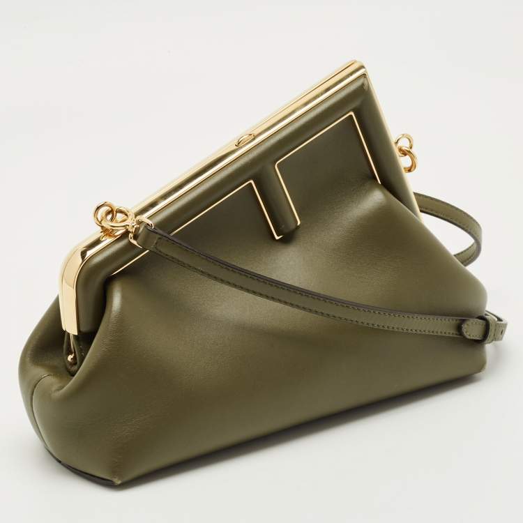 Pre Owned Fendi Olive Green Leather Small Fendi First Clutch Bag