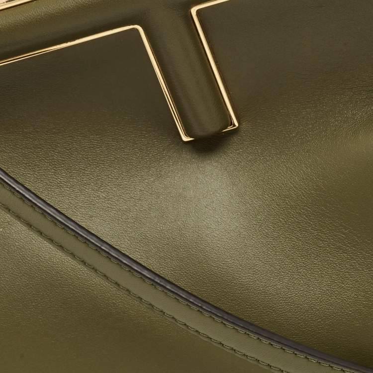 Pre Owned Fendi Olive Green Leather Small Fendi First Clutch Bag