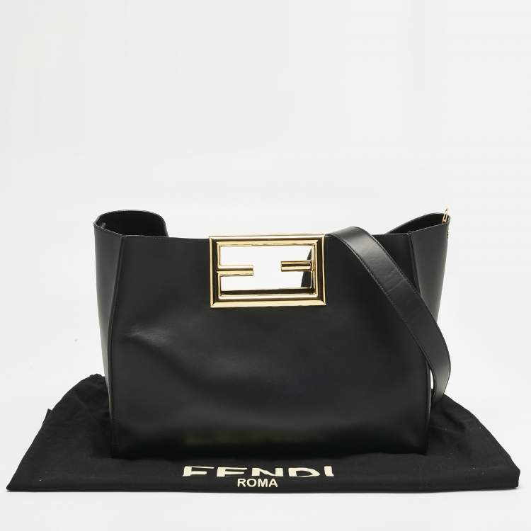 Pre Owned Fendi Black Leather Medium Way Tote