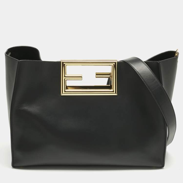 Pre Owned Fendi Black Leather Medium Way Tote