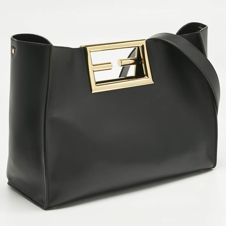 Pre Owned Fendi Black Leather Medium Way Tote