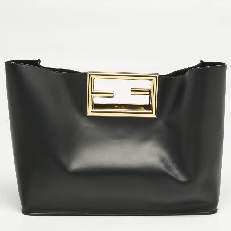 Pre Owned Fendi Black Leather Medium Way Tote