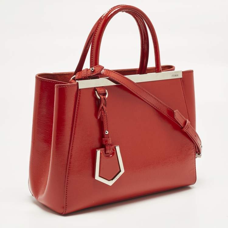 Pre Owned Fendi Red patent Leather Petite 2Jours Tote