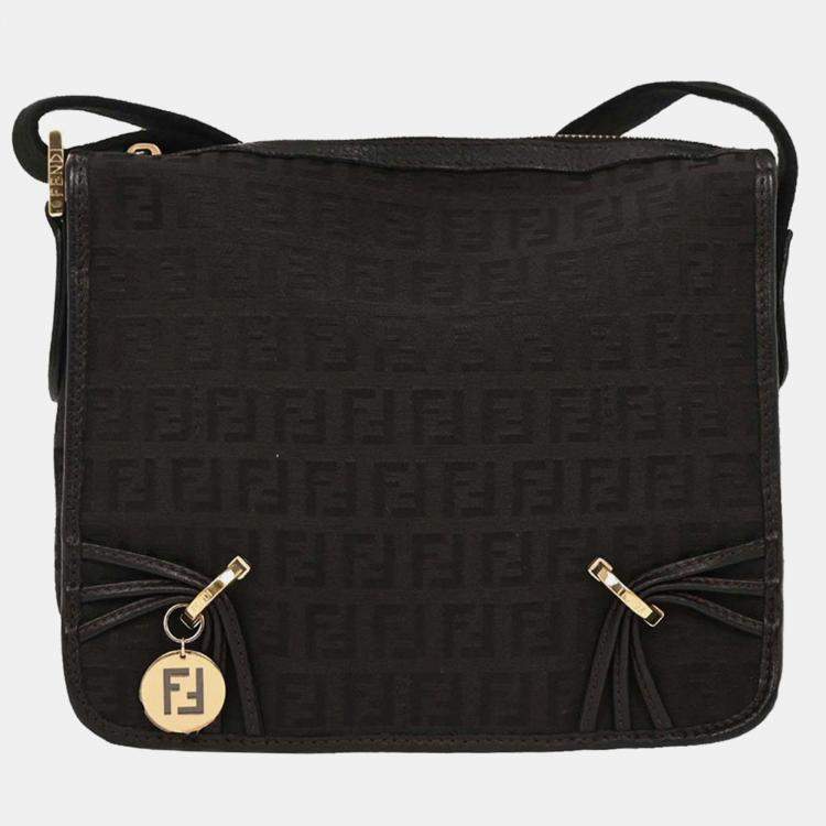 Pre Owned Fendi Black Zucchino Shoulder Bag