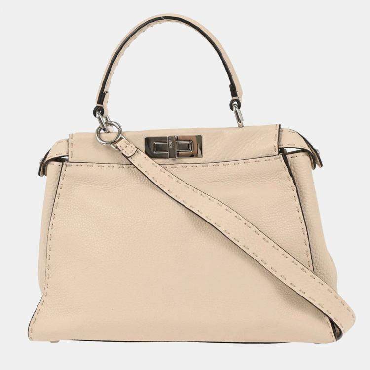 Pre Owned Fendi Off-white Leather Peekaboo 2way Handbag