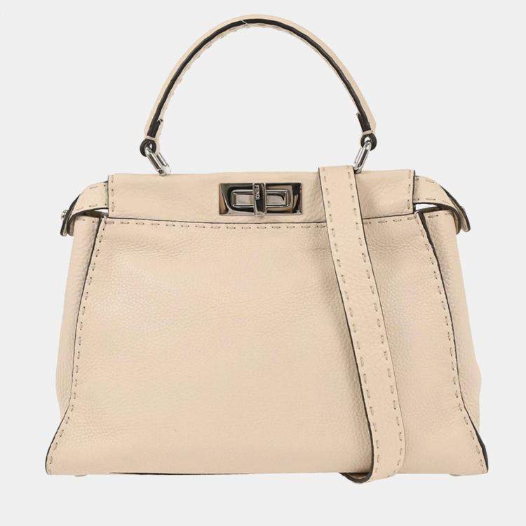 Pre Owned Fendi Off-white Leather Peekaboo 2way Handbag