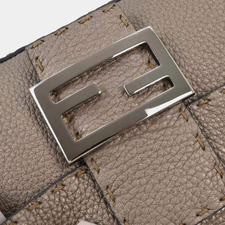 Pre Owned Fendi Gray Leather Stitch Baguette Handbag