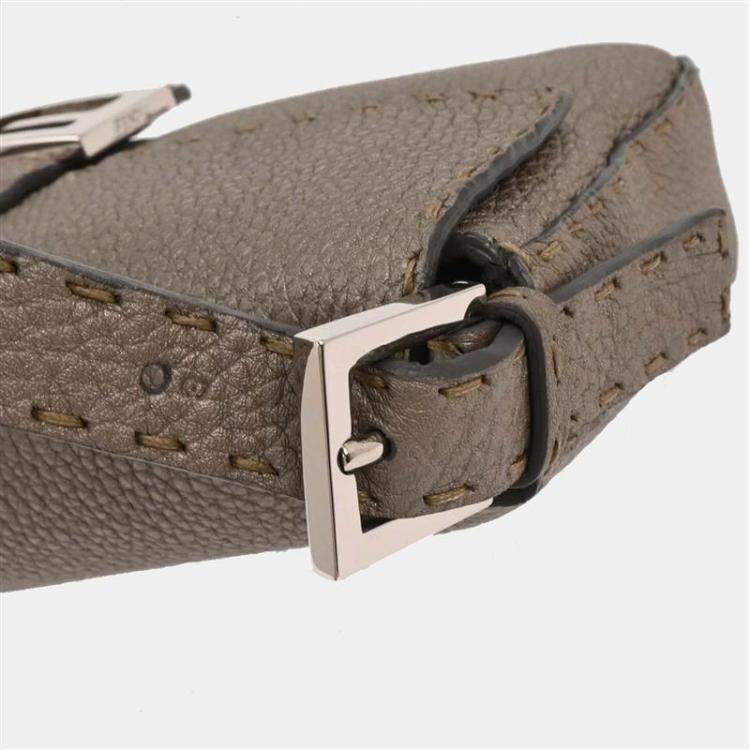 Pre Owned Fendi Gray Leather Stitch Baguette Handbag