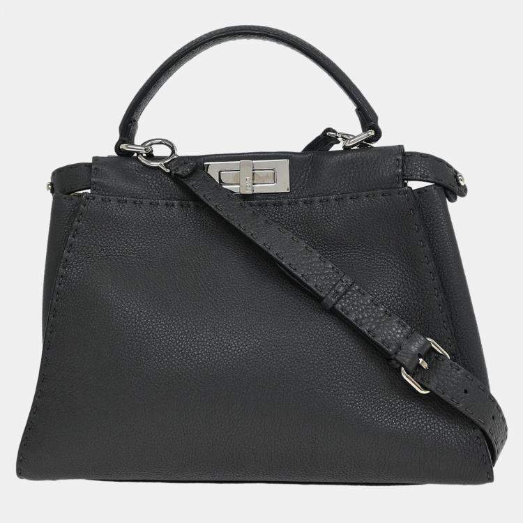 Pre Owned Fendi Gray Leather Peekaboo 2way Handbag