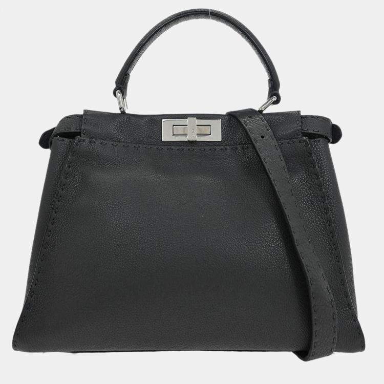 Pre Owned Fendi Gray Leather Peekaboo 2way Handbag