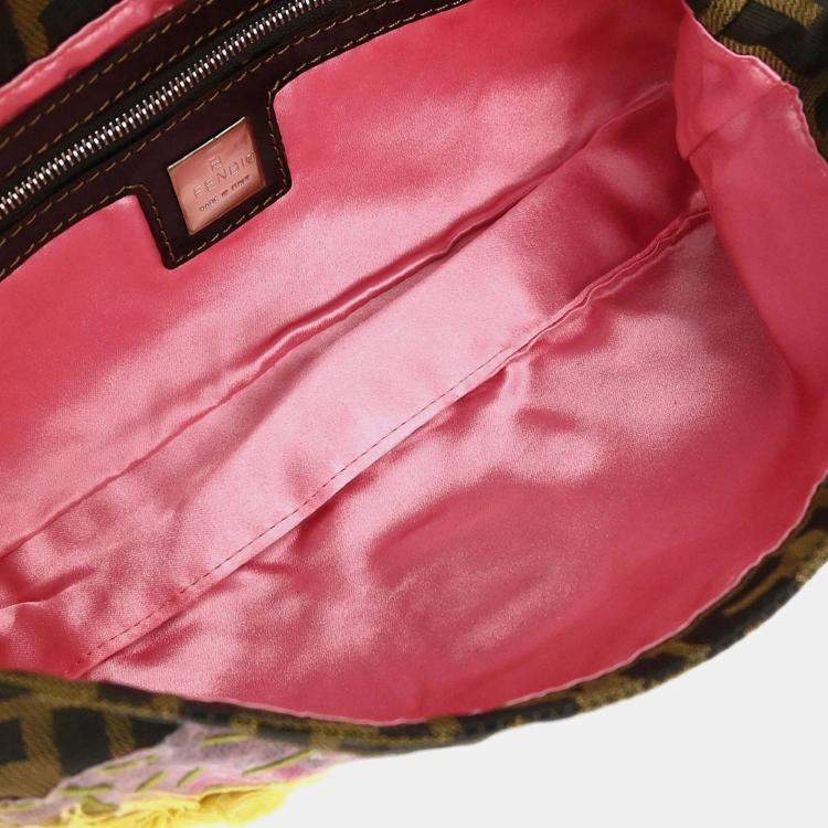 Pre Owned Fendi Brown Zucca Patchwork Baguette Handbag