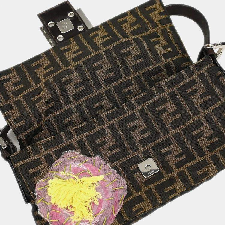 Pre Owned Fendi Brown Zucca Patchwork Baguette Handbag