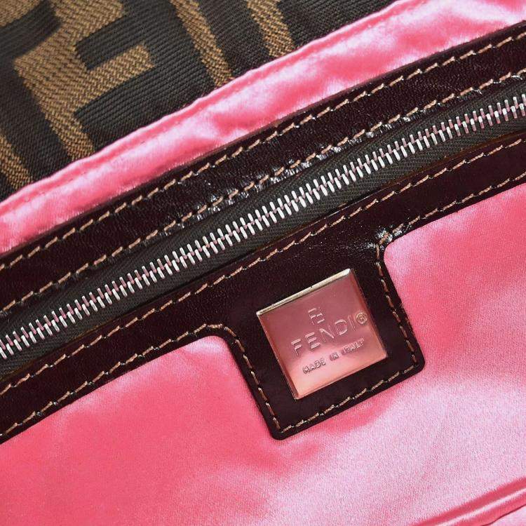 Pre Owned Fendi Brown Zucca Patchwork Baguette Handbag