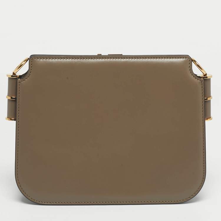 Pre Owned Fendi Dark Beige Leather Touch Shoulder Bag