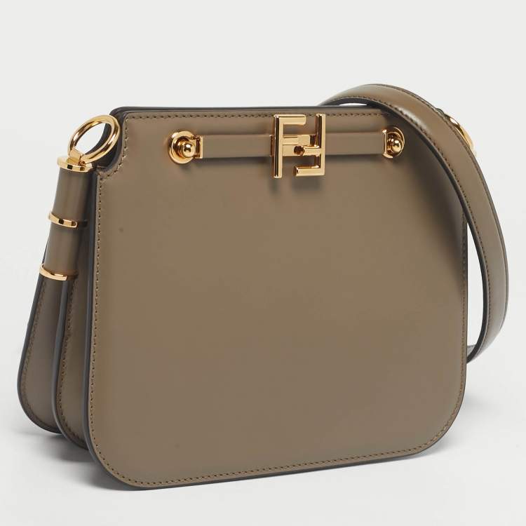 Pre Owned Fendi Dark Beige Leather Touch Shoulder Bag