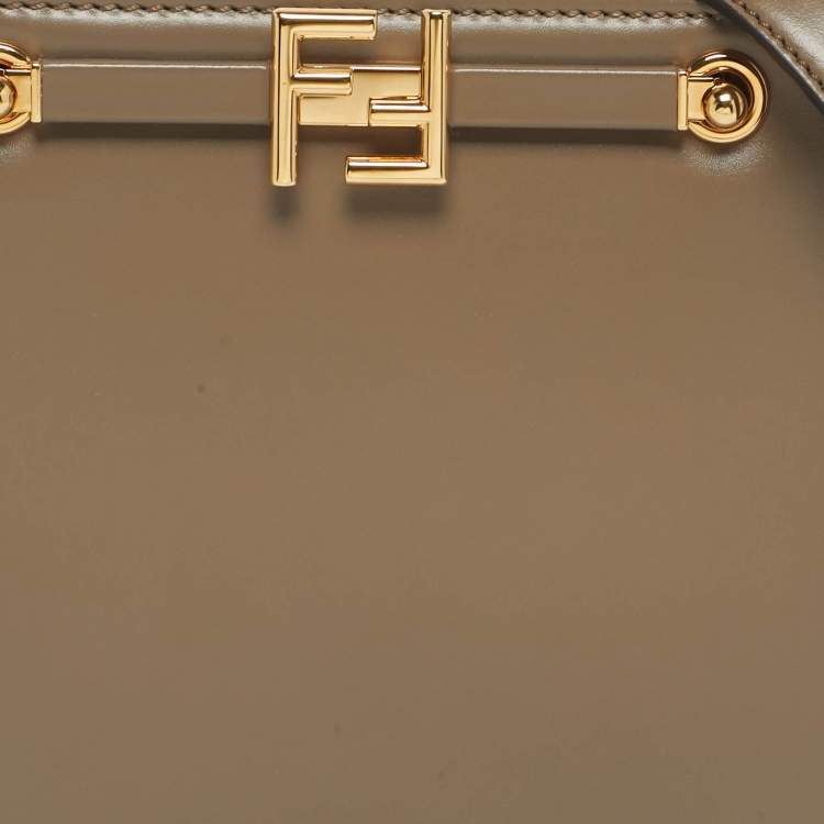 Pre Owned Fendi Dark Beige Leather Touch Shoulder Bag