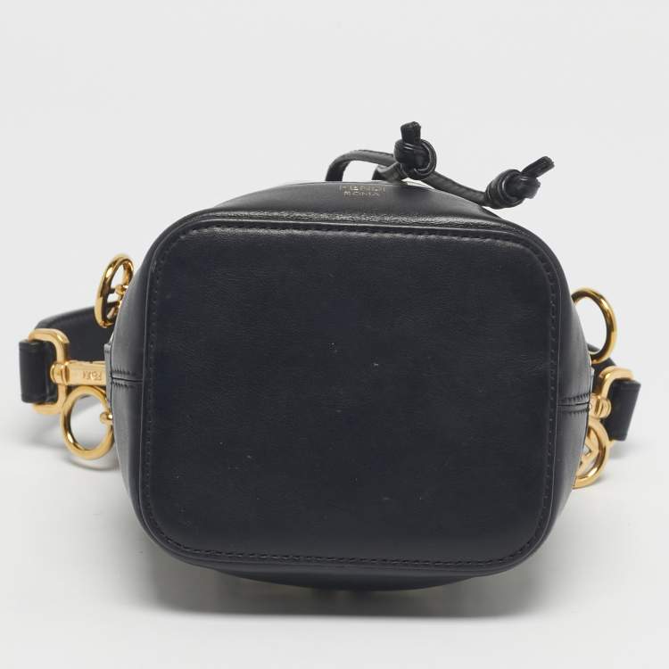 Pre Owned Fendi Black/Clear FF PVC and Leather Mini Mon Tresor Drawstring Bucket Bag