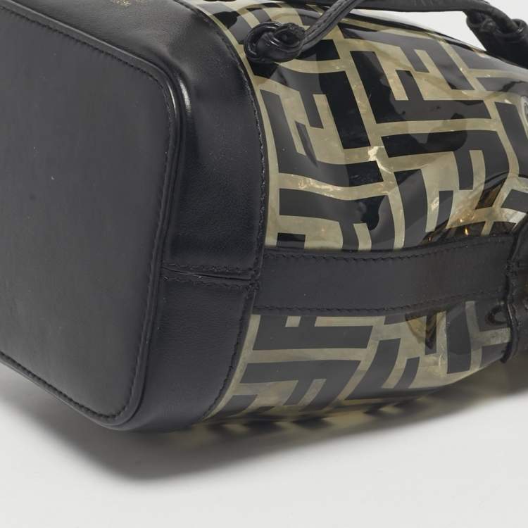 Pre Owned Fendi Black/Clear FF PVC and Leather Mini Mon Tresor Drawstring Bucket Bag