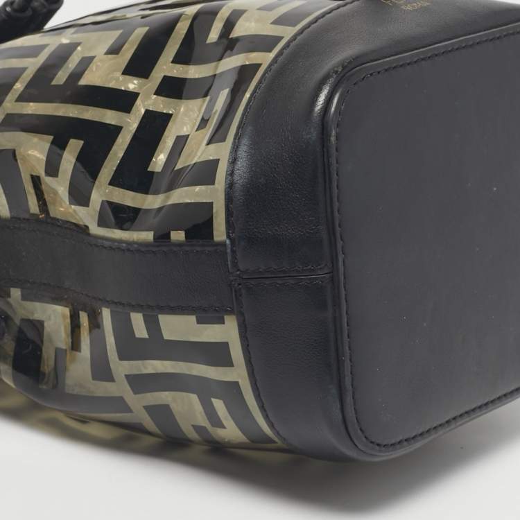 Pre Owned Fendi Black/Clear FF PVC and Leather Mini Mon Tresor Drawstring Bucket Bag