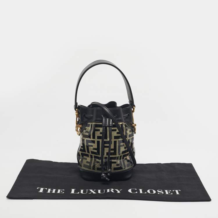 Pre Owned Fendi Black/Clear FF PVC and Leather Mini Mon Tresor Drawstring Bucket Bag