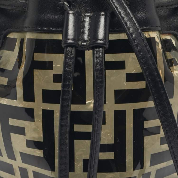 Pre Owned Fendi Black/Clear FF PVC and Leather Mini Mon Tresor Drawstring Bucket Bag