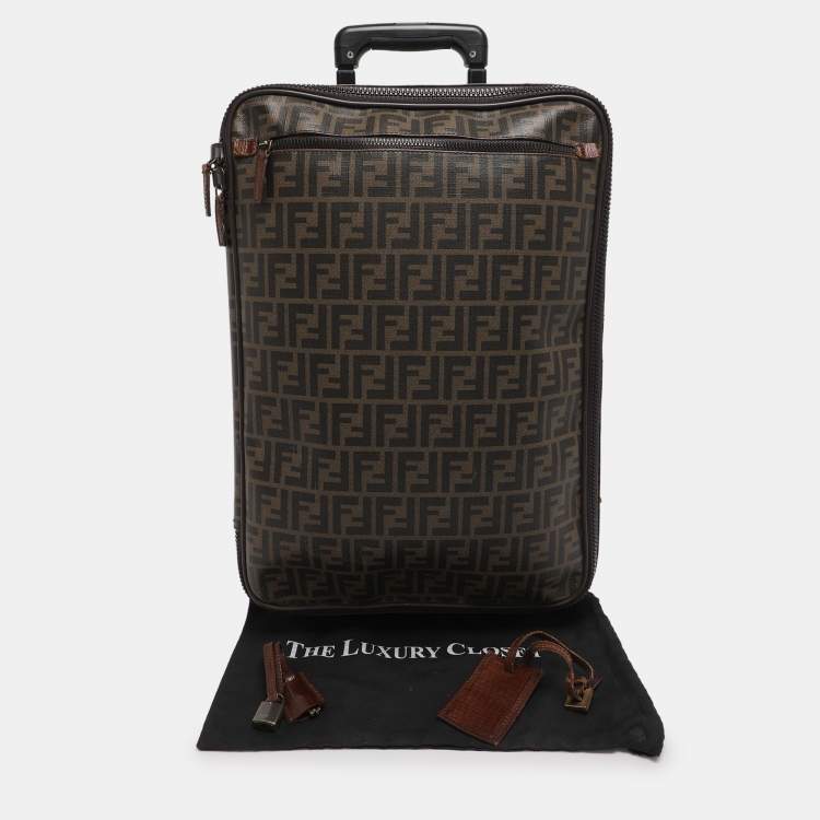 Pre Owned Fendi Tobacco Zucca Coated Canvas And Leather Carry On Luggage Suitcase