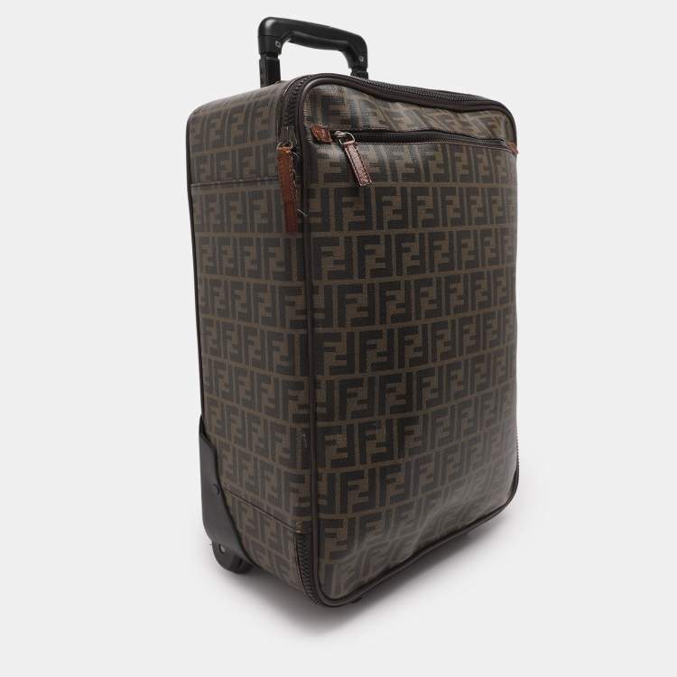 Pre Owned Fendi Tobacco Zucca Coated Canvas And Leather Carry On Luggage Suitcase