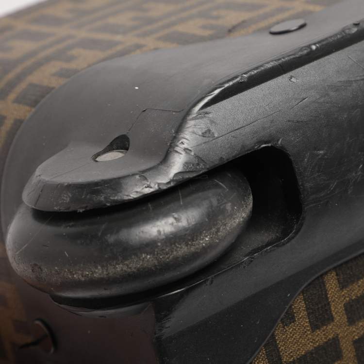 Pre Owned Fendi Tobacco Zucca Coated Canvas And Leather Carry On Luggage Suitcase