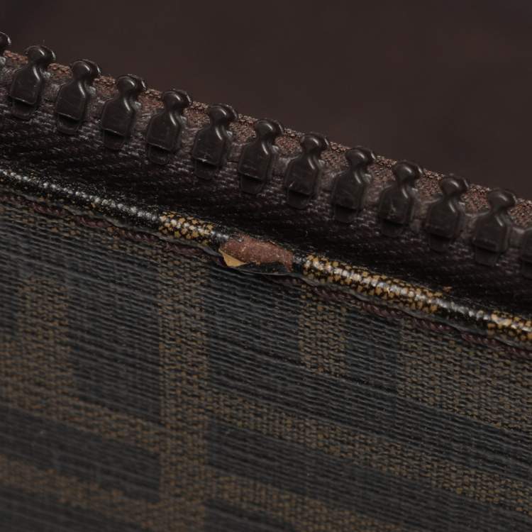 Pre Owned Fendi Tobacco Zucca Coated Canvas And Leather Carry On Luggage Suitcase