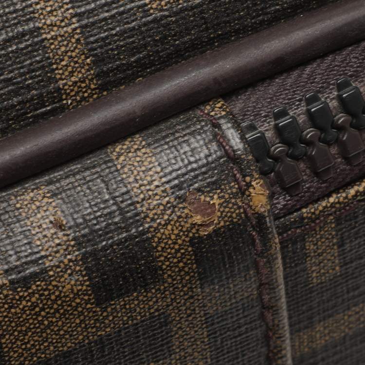 Pre Owned Fendi Tobacco Zucca Coated Canvas And Leather Carry On Luggage Suitcase