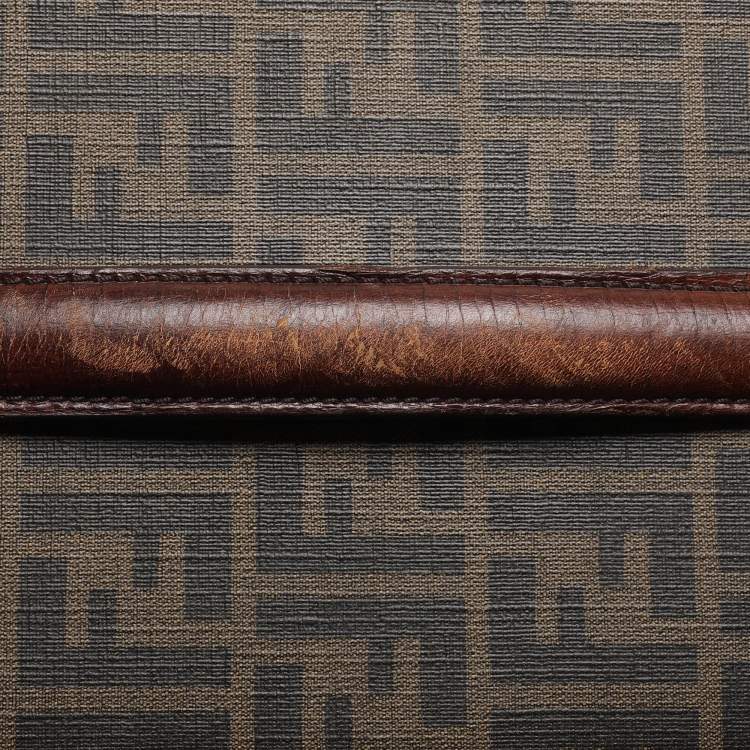 Pre Owned Fendi Tobacco Zucca Coated Canvas And Leather Carry On Luggage Suitcase