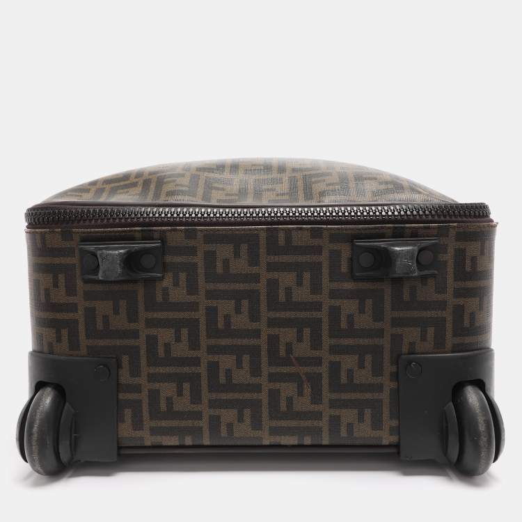 Pre Owned Fendi Tobacco Zucca Coated Canvas And Leather Carry On Luggage Suitcase