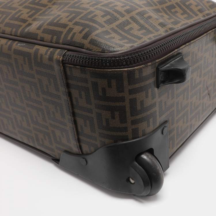 Pre Owned Fendi Tobacco Zucca Coated Canvas And Leather Carry On Luggage Suitcase