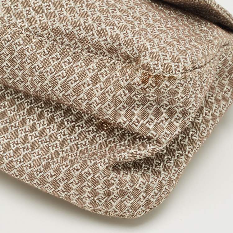 Pre Owned Fendi Beige/Silver Printed Canvas and Leather Mini Mama Baguette Bag