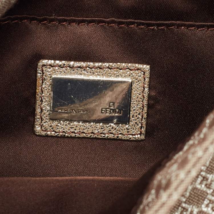 Pre Owned Fendi Beige/Silver Printed Canvas and Leather Mini Mama Baguette Bag