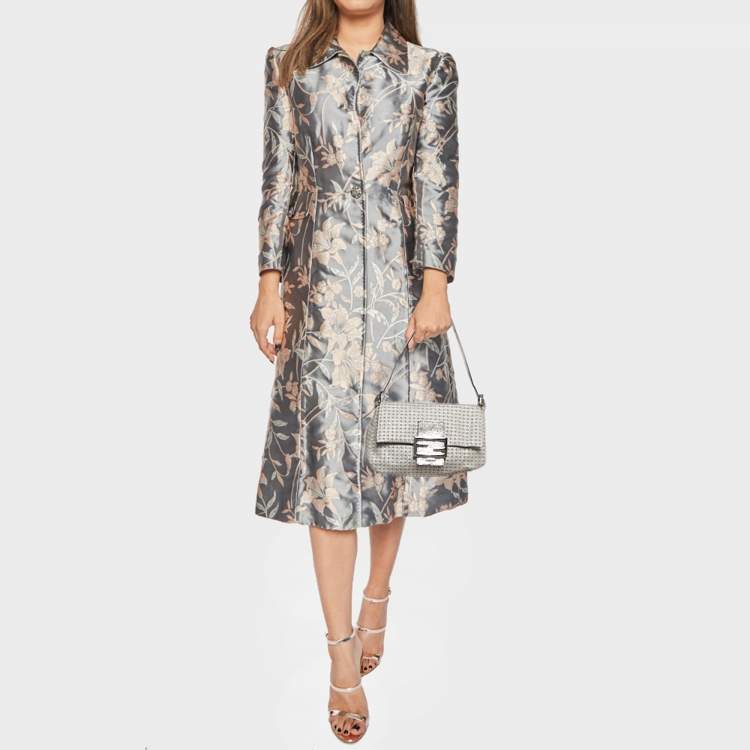 Pre Owned Fendi Beige/Silver Printed Canvas and Leather Mini Mama Baguette Bag