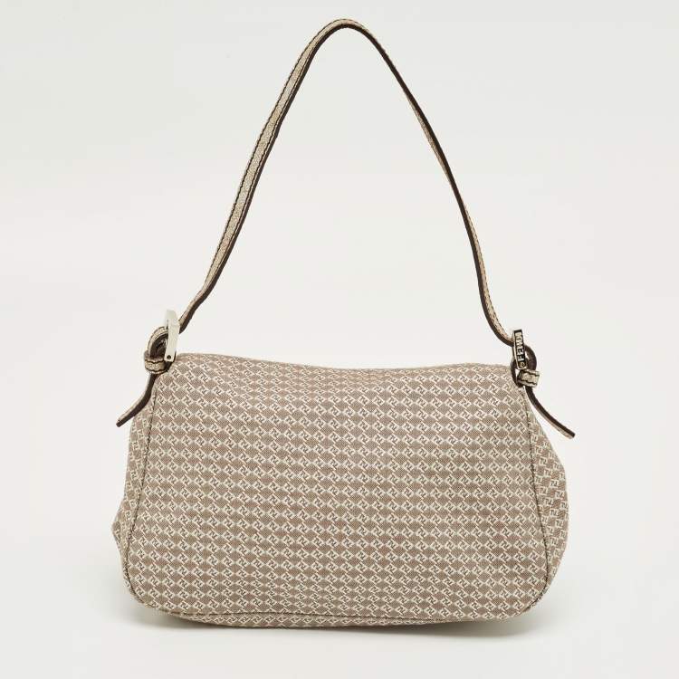 Pre Owned Fendi Beige/Silver Printed Canvas and Leather Mini Mama Baguette Bag