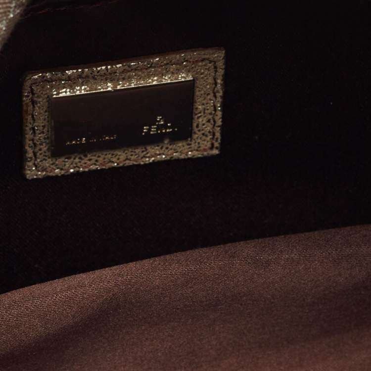 Pre Owned Fendi Beige/Silver Printed Canvas and Leather Mini Mama Baguette Bag