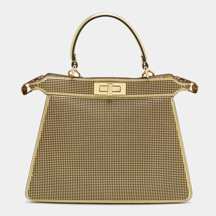 Pre Owned Fendi x Versace Perforated Leather Medium Peekaboo ISeeU Top Handle Bag