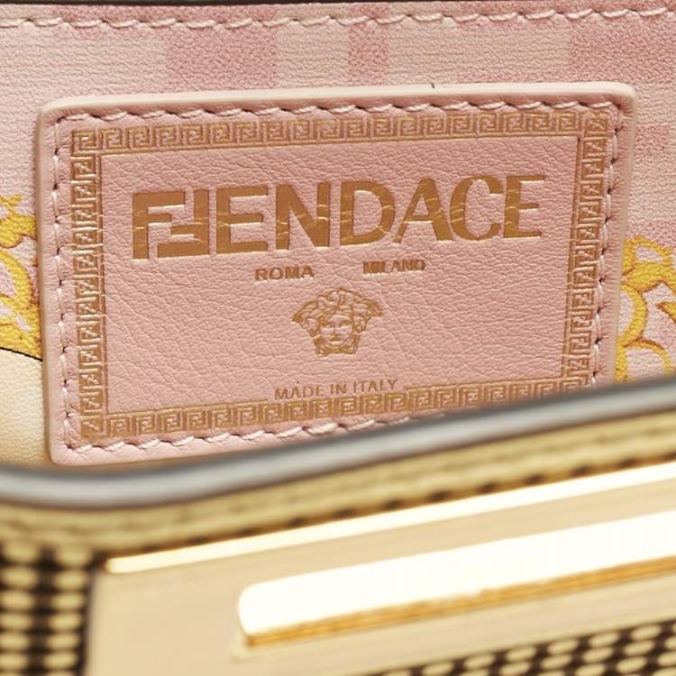 Pre Owned Fendi x Versace Perforated Leather Medium Peekaboo ISeeU Top Handle Bag