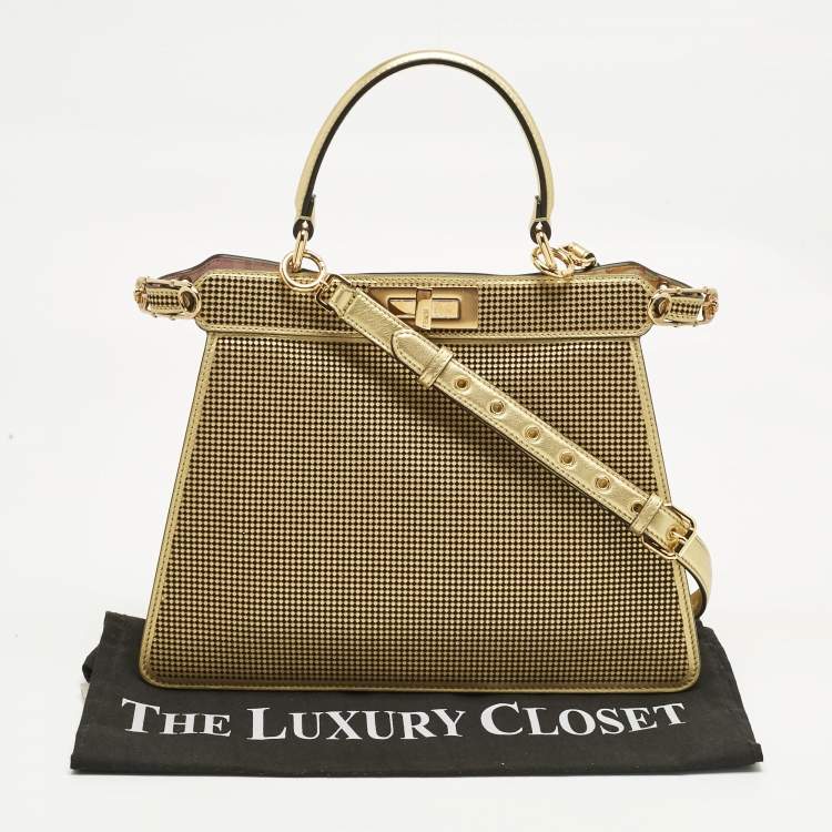 Pre Owned Fendi x Versace Perforated Leather Medium Peekaboo ISeeU Top Handle Bag