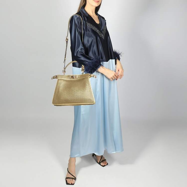 Pre Owned Fendi x Versace Perforated Leather Medium Peekaboo ISeeU Top Handle Bag