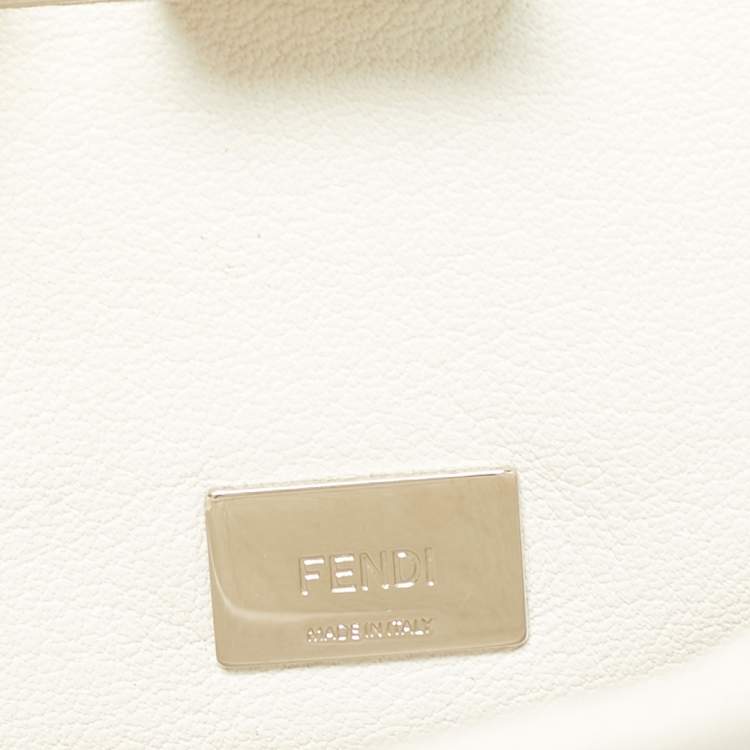 Pre Owned Fendi White Leather Micro Peekaboo Embellished Crossbody Bag