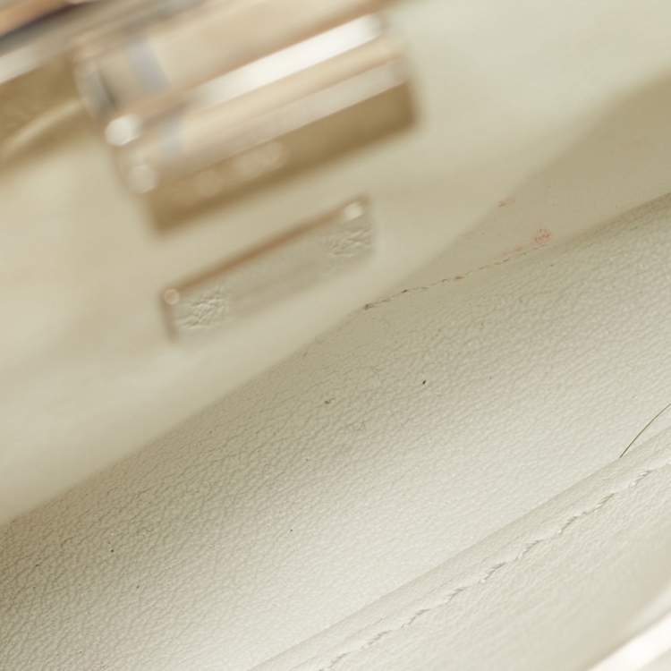 Pre Owned Fendi White Leather Micro Peekaboo Embellished Crossbody Bag