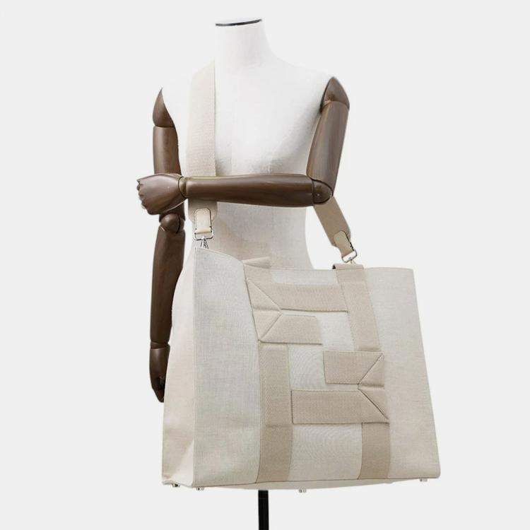 Pre Owned Fendi Shopping Bag Beige Canvas