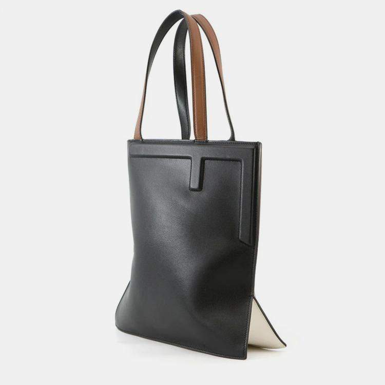 Pre Owned Fendi Flip Medium Tote Brown/Black Leather Size Medium