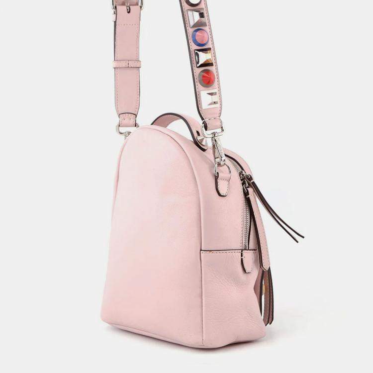 Pre Owned Fendi Bolsa Vitto Dolce Studded Shoulder Bag Pink Leather